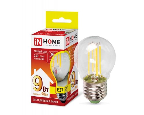 Лампа светодиодная LED-ШАР-deco 9Вт 230В E27 3000К 810лм прозр. IN HOME 4690612026268