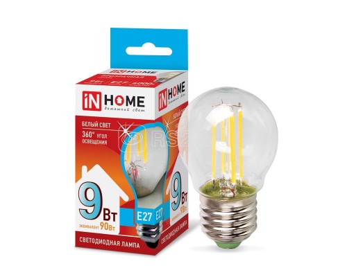Лампа светодиодная LED-ШАР-deco 9Вт 230В E27 4000К 810лм прозр. IN HOME 4690612026282