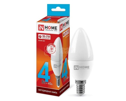 Лампа светодиодная LED-СВЕЧА-VC 4Вт 230В E14 4000К 360лм IN HOME 4690612030159