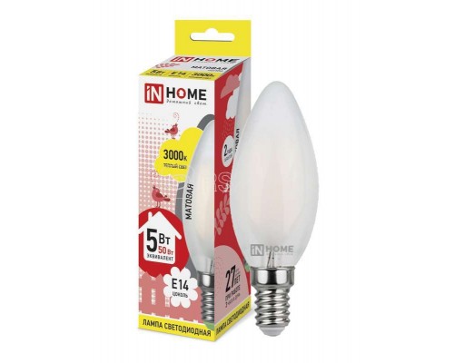 Лампа светодиодная LED-СВЕЧА-deco 5Вт 230В E14 3000К 450Лм матовая IN HOME 4690612006826