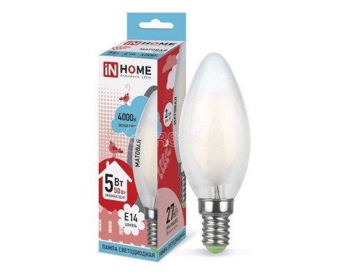 Лампа светодиодная LED-СВЕЧА-deco 5Вт 230В E14 4000К 450Лм матовая IN HOME 4690612006765