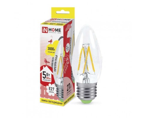 Лампа светодиодная LED-свеча-deco 5Вт 230В E14 4000К 450Лм прозрачная IN HOME 4690612007571