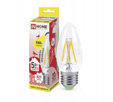 Лампа светодиодная LED-СВЕЧА-deco 5Вт 230В E27 3000К 450Лм прозр. IN HOME 4690612007588