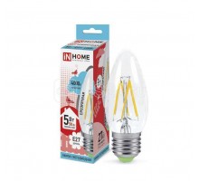 Лампа светодиодная LED-свеча-deco 5Вт 230В E27 4000К 450Лм прозрачная IN HOME 4690612007595