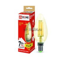Лампа светодиодная LED-СВЕЧА-deco 7Вт 230В E14 3000К 630Лм зол. IN HOME 4690612007540
