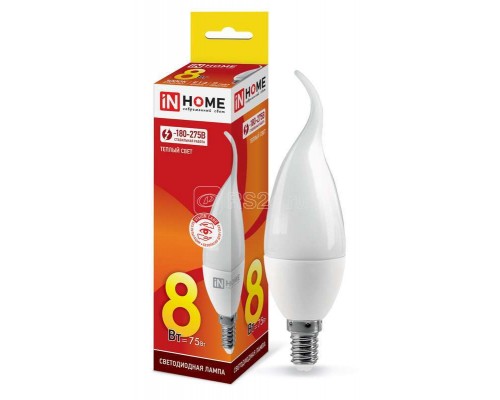 Лампа светодиодная LED-СВЕЧА НА ВЕТРУ-VC 8Вт 230В E14 3000К 720лм IN HOME 4690612030418