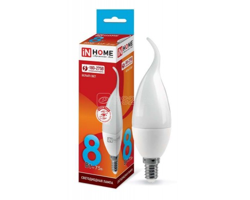 Лампа светодиодная LED-СВЕЧА НА ВЕТРУ-VC 8Вт 230В E14 4000К 720лм IN HOME 4690612030432