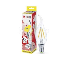 Лампа светодиодная LED-свеча на ветру-deco 5Вт 230В E14 3000К 450Лм прозрачная IN HOME 4690612007625