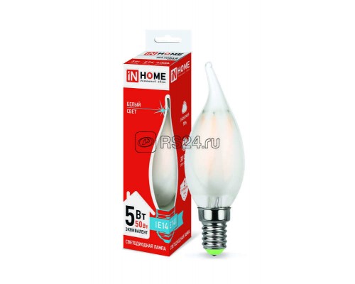 Лампа светодиодная LED-СВЕЧА НА ВЕТРУ-deco 5Вт 230В E14 4000К 450Лм матовая IN HOME 4690612006802