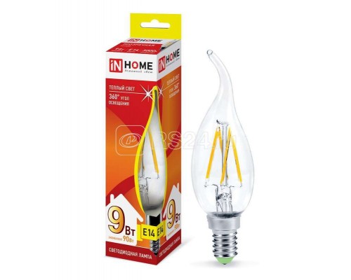 Лампа светодиодная LED-СВЕЧА НА ВЕТРУ-deco 9Вт 230В E14 3000К 810лм прозр. IN HOME 4690612026220