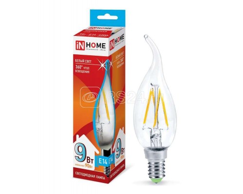 Лампа светодиодная LED-СВЕЧА НА ВЕТРУ-deco 9Вт 230В E14 4000К 810лм прозр. IN HOME 4690612026244