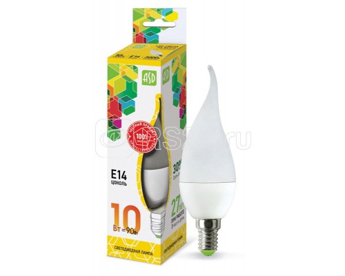 Лампа светодиодная LED-СВЕЧА НА ВЕТРУ-standard 10Вт 230В E14 3000К 900лм ASD 4690612024615