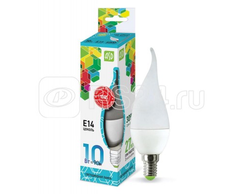 Лампа светодиодная LED-СВЕЧА НА ВЕТРУ-standard 10Вт 230В E14 4000К 900лм ASD 4690612024592