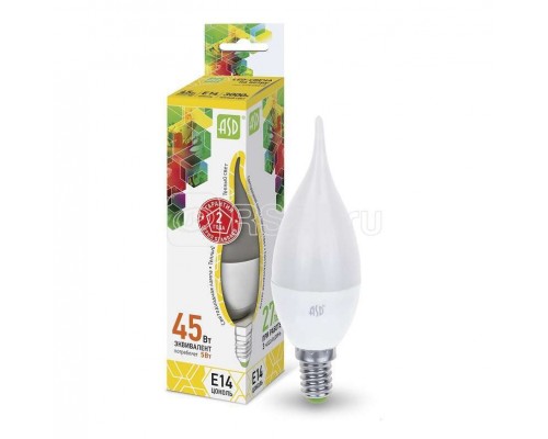 Лампа светодиодная LED-свеча на ветру-standard 5Вт свеча на ветру 3000К тепл. бел. E14 450лм 160-260В ASD 4690612004518