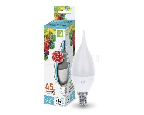 Лампа светодиодная LED-СВЕЧА НА ВЕТРУ-standard 5Вт СВЕЧА НА ВЕТРУ 4000К бел. E14 450лм 160-260В ASD 4690612004525
