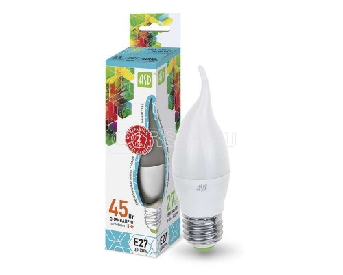 Лампа светодиодная LED-СВЕЧА НА ВЕТРУ-standard 5Вт СВЕЧА НА ВЕТРУ 4000К бел. E27 450лм 160-260В ASD 4690612004549