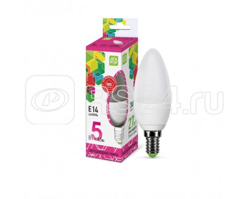 Лампа светодиодная LED-СВЕЧА-standard 5Вт 230В Е14 6500К 450лм ASD 4690612034072