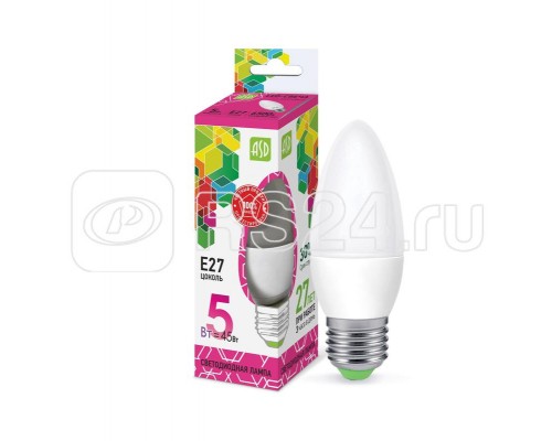 Лампа светодиодная LED-СВЕЧА-standard 5Вт 230В Е27 6500К 450лм ASD 4690612034096