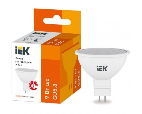 Лампа светодиодная MR16 софит 9Вт 230В 3000К GU5.3 ИЭК LLE-MR16-9-230-30-GU5