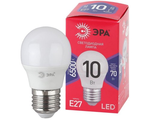 Лампа светодиодная P45-10W-865-E27 R (диод шар 10Вт хол E27) (10/100/3600) ЭРА Б0045355