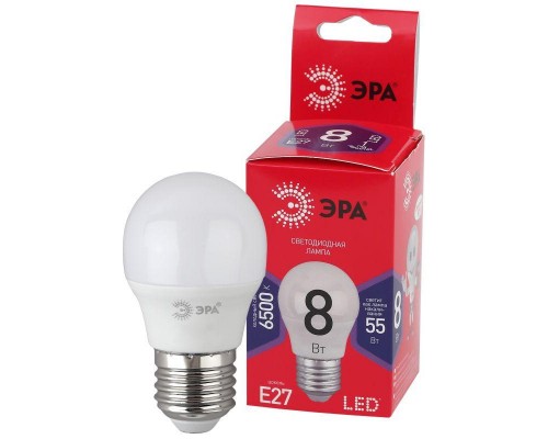 Лампа светодиодная P45-8W-865-E27 R (диод шар 8Вт хол E27) (10/100/3600) ЭРА Б0045359