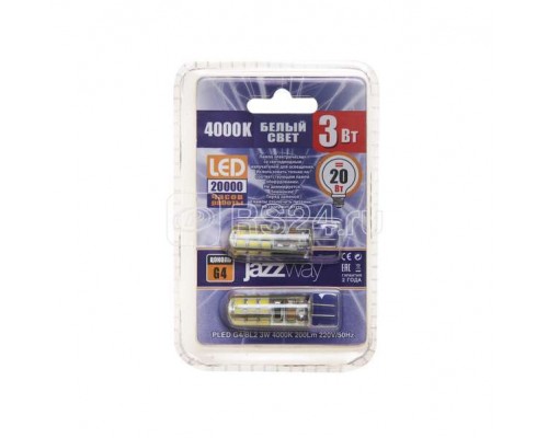 Лампа светодиодная PLED-G4/BL2 3Вт капсульная 2700К тепл. бел. G4 200лм 230В (блист.2шт) JazzWay 1036636