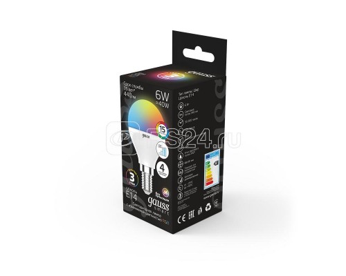 Лампа светодиодная Smart G45 6Вт Шар E14 RGBW+DIM Gauss 105101406
