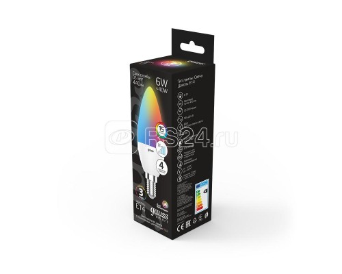Лампа светодиодная Smart С37 6Вт Свеча E14 RGBW+DIM Gauss 103101406
