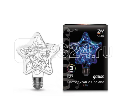 Лампа светодиодная Vintage Star 115х155мм 2Вт E27 RGB 1/5/40 Gauss 160802008