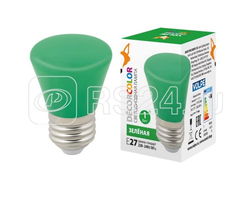 Лампа светодиодная декоративная LED-D45-1W/GREEN/E27/FR/С BELL Колокольчик мат. зел. картон Volpe UL-00005640