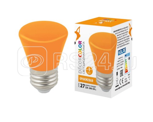Лампа светодиодная декоративная LED-D45-1W/ORANGE/E27/FR/С BELL Колокольчик мат. оранж. картон Volpe UL-00005642