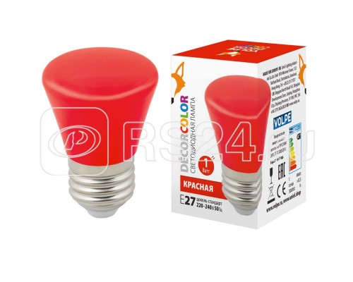 Лампа светодиодная декоративная LED-D45-1W/RED/E27/FR/С BELL Колокольчик мат. красн. картон Volpe UL-00005638