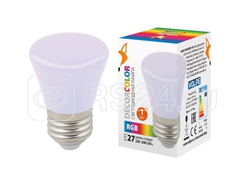 Лампа светодиодная декоративная LED-D45-1W/RGB/E27/FR/С BELL Колокольчик мат. RGB. картон Volpe UL-00005805