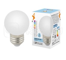 Лампа светодиодная декоративная LED-G45-1W/6000K/E27/FR/С шар мат. дневной свет (6000К) картон Volpe UL-00005806