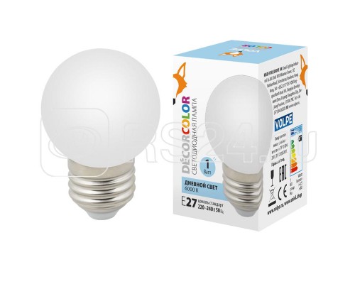 Лампа светодиодная декоративная LED-G45-1W/6000K/E27/FR/С шар мат. дневной свет (6000К) картон Volpe UL-00005806