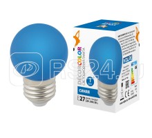 Лампа светодиодная декоративная LED-G45-1W/BLUE/E27/FR/С шар мат. син. картон Volpe UL-00005647