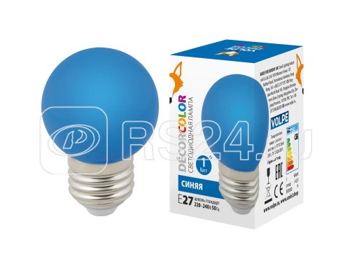 Лампа светодиодная декоративная LED-G45-1W/BLUE/E27/FR/С шар мат. син. картон Volpe UL-00005647