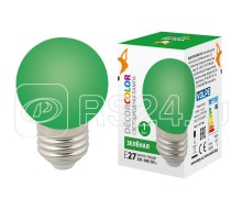 Лампа светодиодная декоративная LED-G45-1W/GREEN/E27/FR/С шар мат. зел. картон Volpe UL-00005648