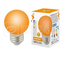 Лампа светодиодная декоративная LED-G45-1W/ORANGE/E27/FR/С шар мат. оранж. картон Volpe UL-00005650