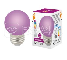 Лампа светодиодная декоративная LED-G45-1W/PURPLE/E27/FR/С шар мат. фиол. картон Volpe UL-00005652