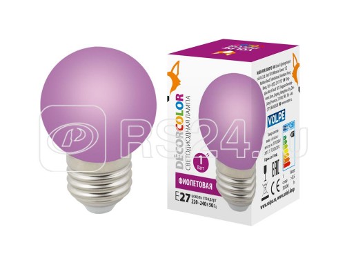 Лампа светодиодная декоративная LED-G45-1W/PURPLE/E27/FR/С шар мат. фиол. картон Volpe UL-00005652