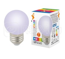 Лампа светодиодная декоративная LED-G45-1W/RGB/E27/FR/С шар мат. RGB картон Volpe UL-00005808