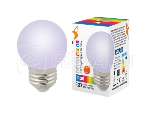 Лампа светодиодная декоративная LED-G45-1W/RGB/E27/FR/С шар мат. RGB картон Volpe UL-00005808