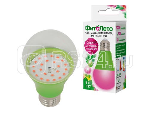Лампа светодиодная для растений LED-A60-8W/SPSB/E27/CL PLP30GR A спектр для рассады и цветения прозр. картон Uniel UL-00004581