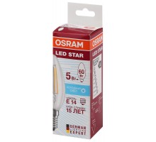 Лампа светодиодная филаментная LED STAR CLASSIC B 60 5W/840 5Вт свеча 4000К нейтр. бел. E14 660лм 220-240В прозр. стекл. OSRAM 4058075116702