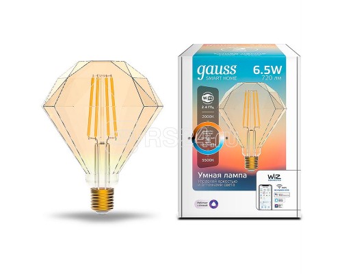 Лампа светодиодная филаментная Smart Home 6.5Вт 2000-5500К E27 DIM+CCT Diamond Golden Gauss 1370112