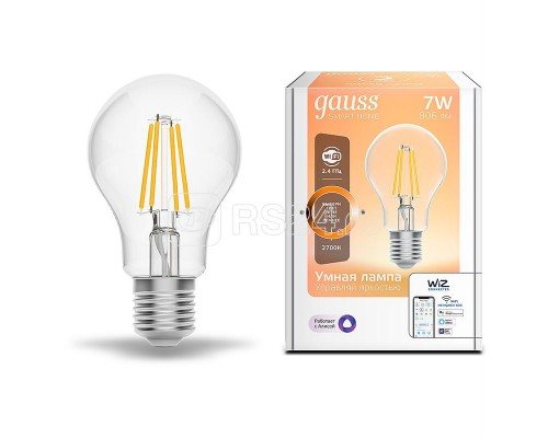 Лампа светодиодная филаментная Smart Home A60 7Вт E27 DIM Gauss 1200112