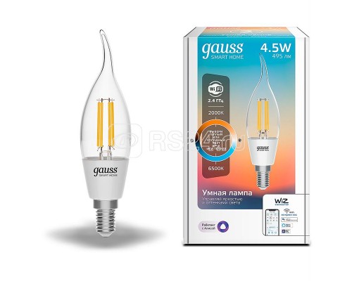 Лампа светодиодная филаментная Smart Home CF35 4.5Вт 2000-6500К E14 DIM+CCT Gauss 1280112