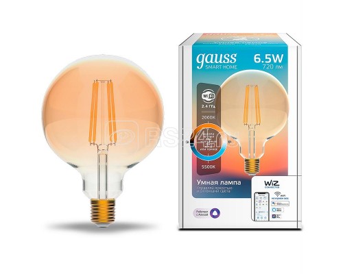 Лампа светодиодная филаментная Smart Home G95 6.5Вт 2000-5500К E27 DIM+CCT Golden Gauss 1340112