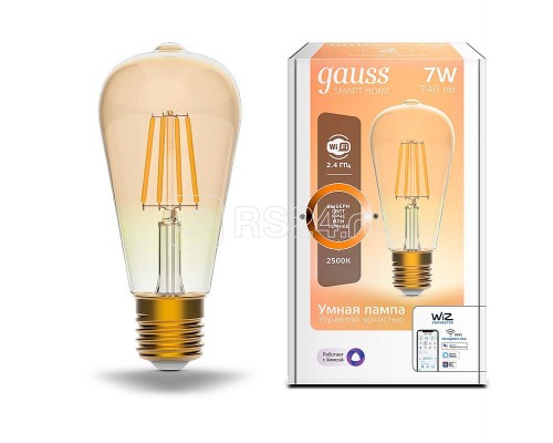 Лампа светодиодная филаментная Smart Home ST64 7Вт E27 DIM Golden Gauss 1290112